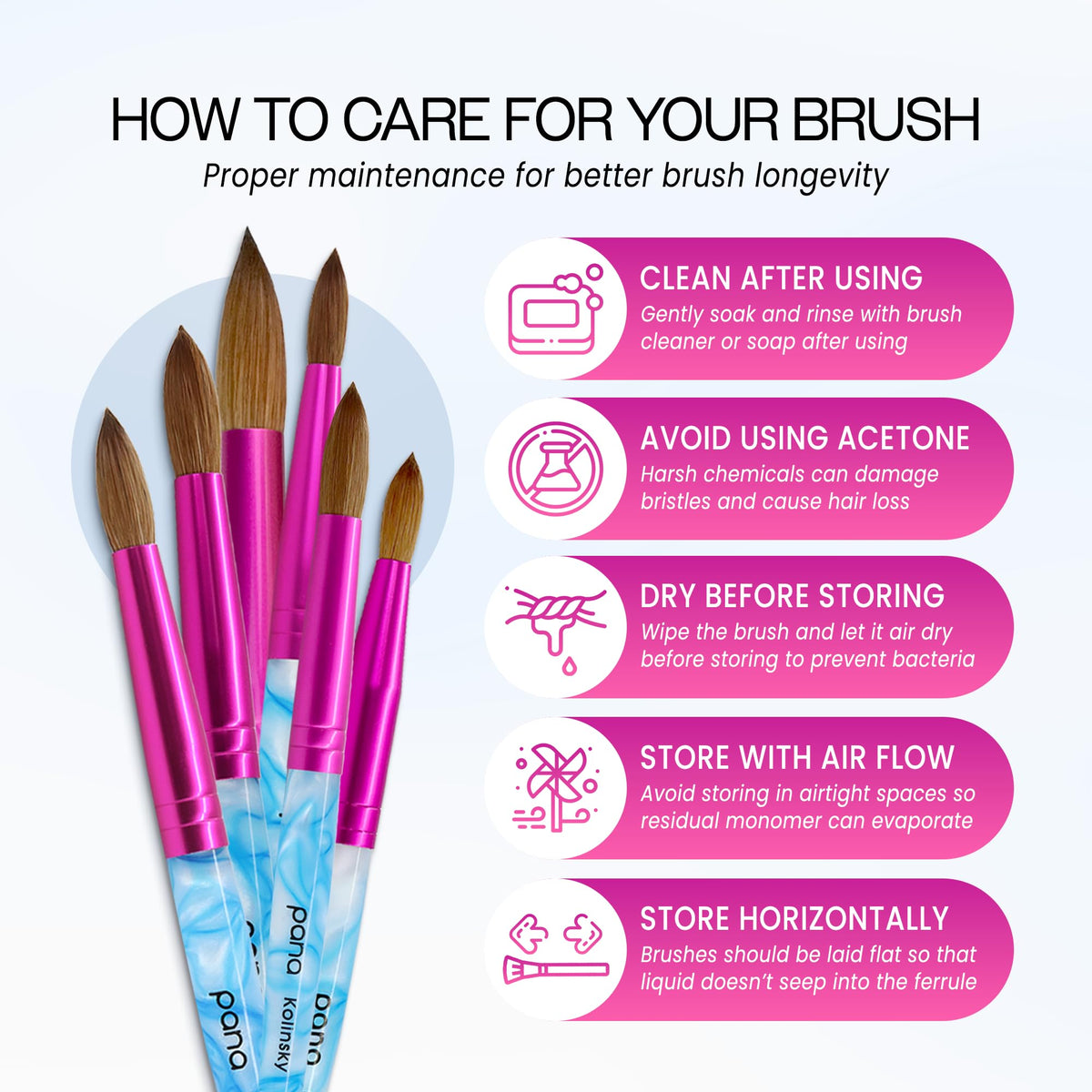 PANA nail brush in use for acrylic nail application