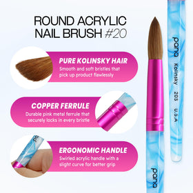 PANA nail brush showing round white swirl blue handle