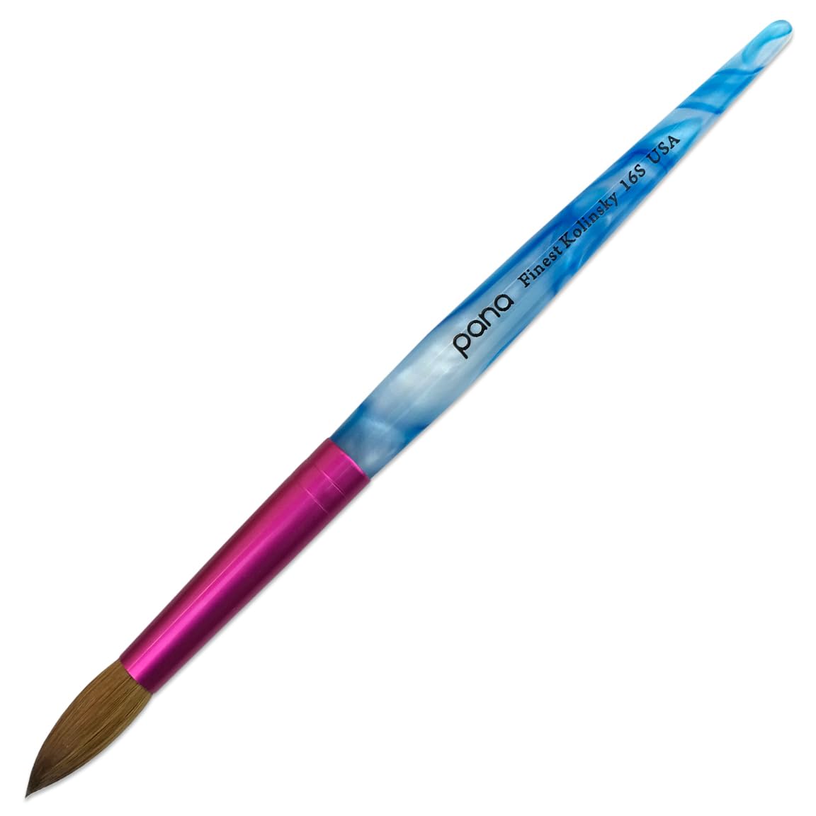 PANA Pure Kolinsky Hair Acrylic Nail Brush front view with blue handle