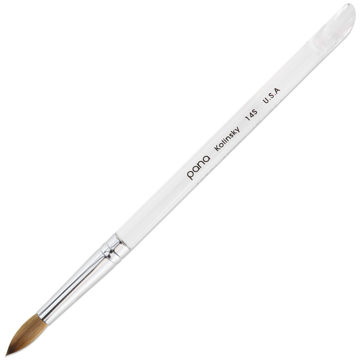 PANA Pure Kolinsky Hair Brush front view with clear acrylic handle
