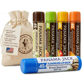 Panama Jack SPF 45 Sunscreen Lip Balm five pack with various flavours