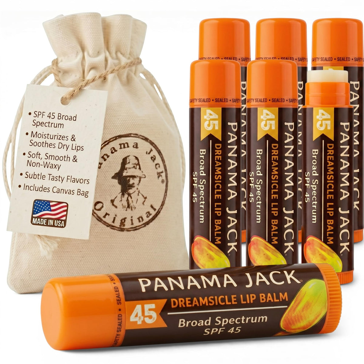 Panama Jack Sunscreen Lip Balm SPF 45 Dreamsicle front view