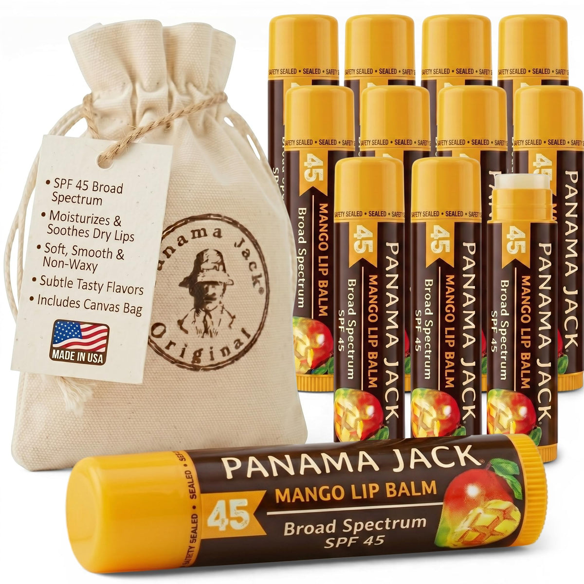 Panama Jack Sunscreen Lip Balm SPF 45 mango flavour front view