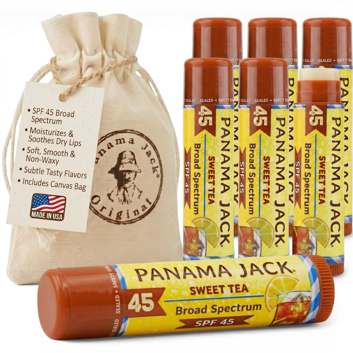 Panama Jack Sunscreen Lip Balm SPF 45 Sweet Tea 7-pack front view