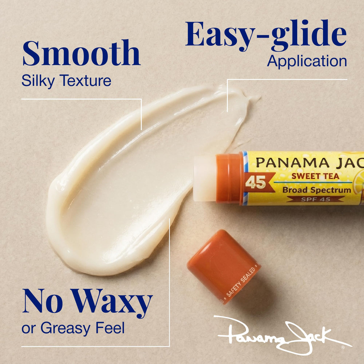Panama Jack Sunscreen Lip Balm SPF 45 Sweet Tea on a beach