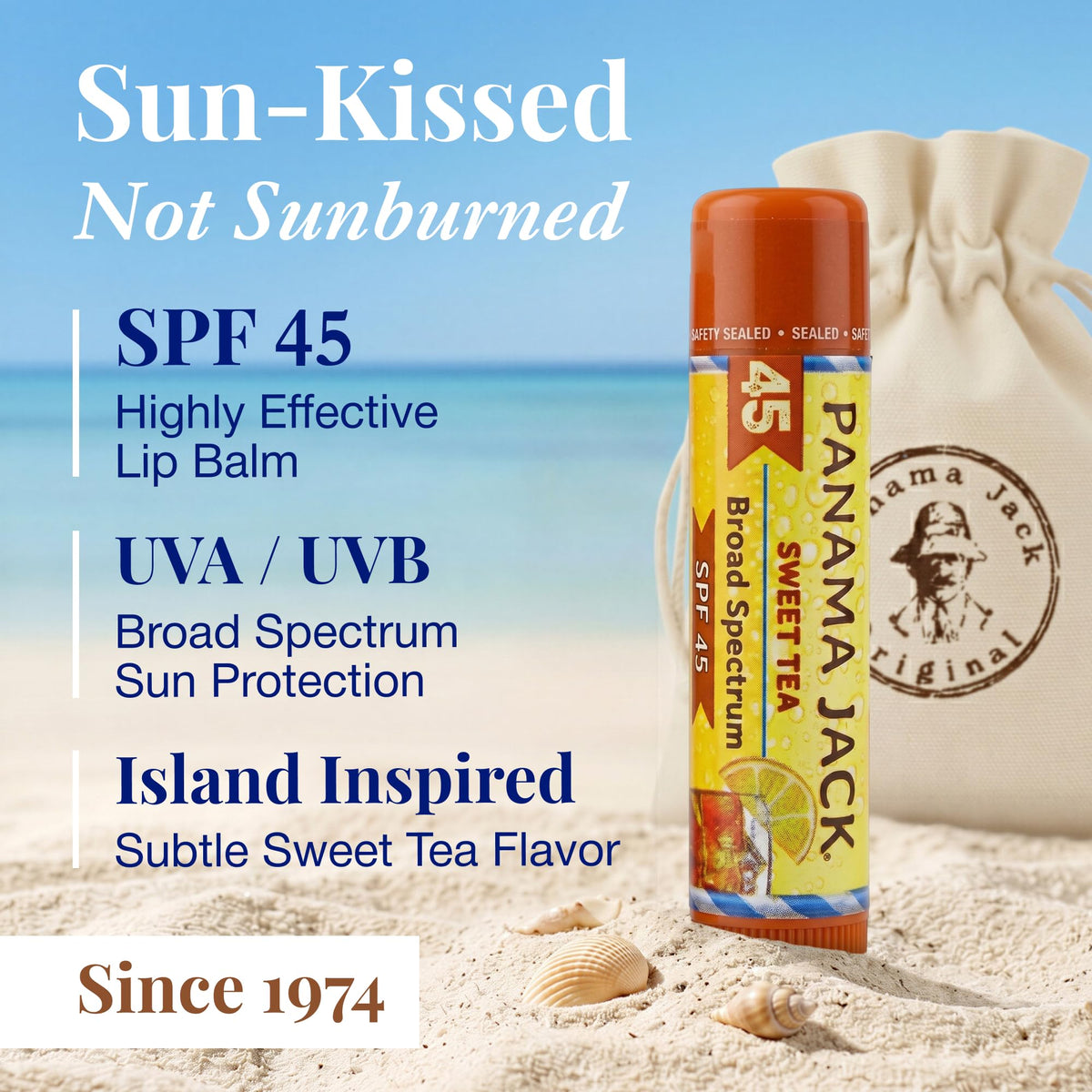 Panama Jack Sunscreen Lip Balm SPF 45 Sweet Tea packaging
