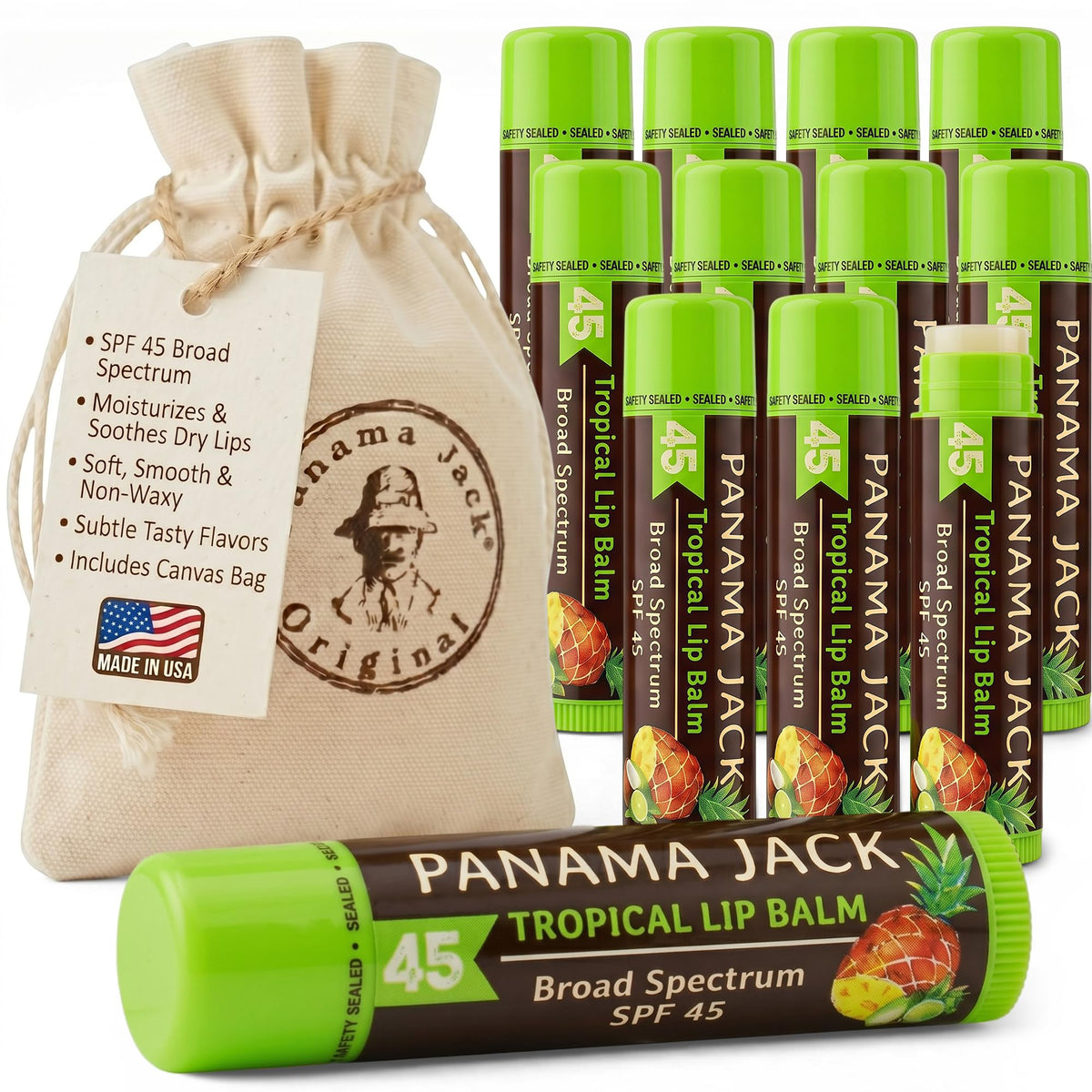 Panama Jack Sunscreen Lip Balm SPF 45 tropical flavor front view