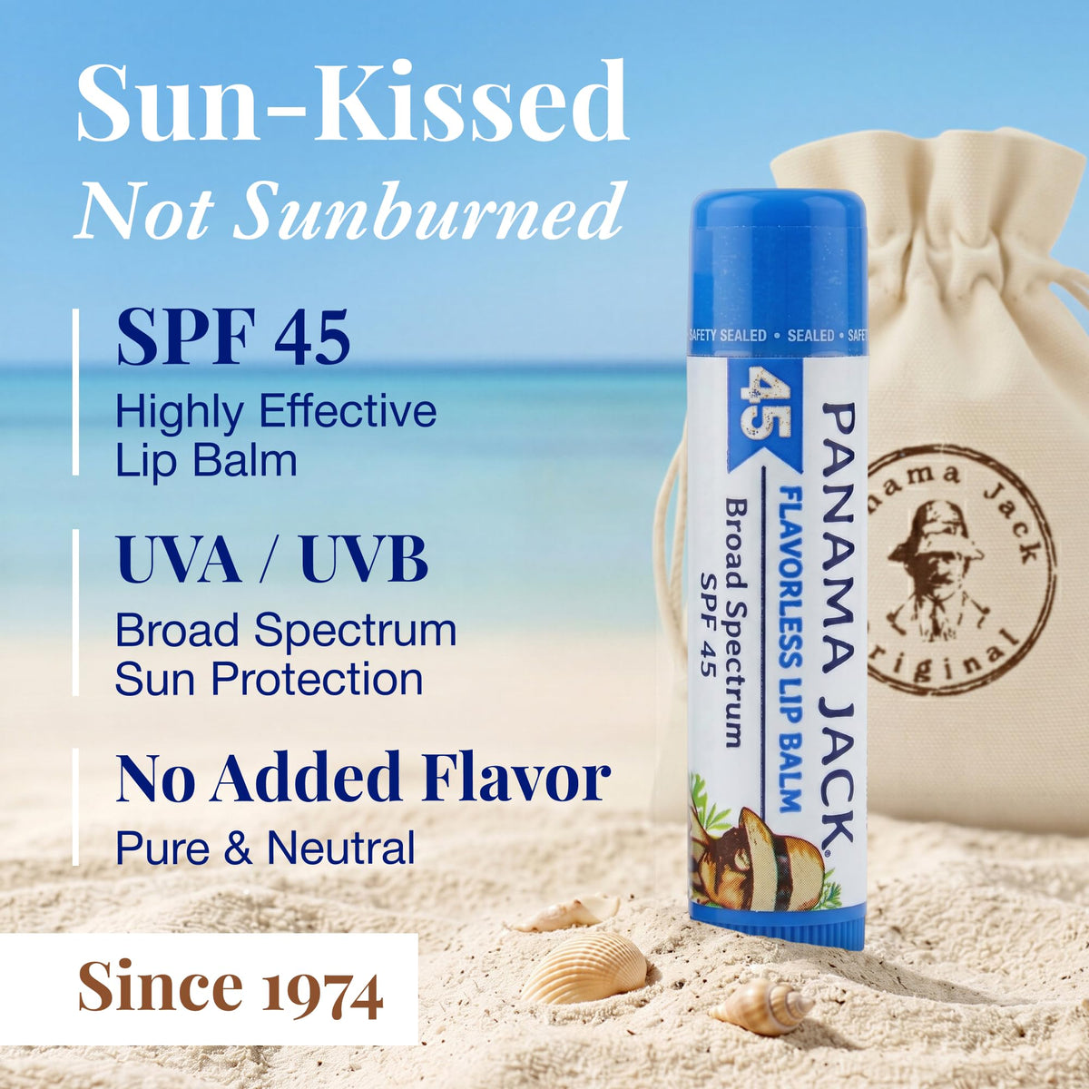 Panama Jack Sunscreen Lip Balm SPF 45 tube with adjustable dispensing knob