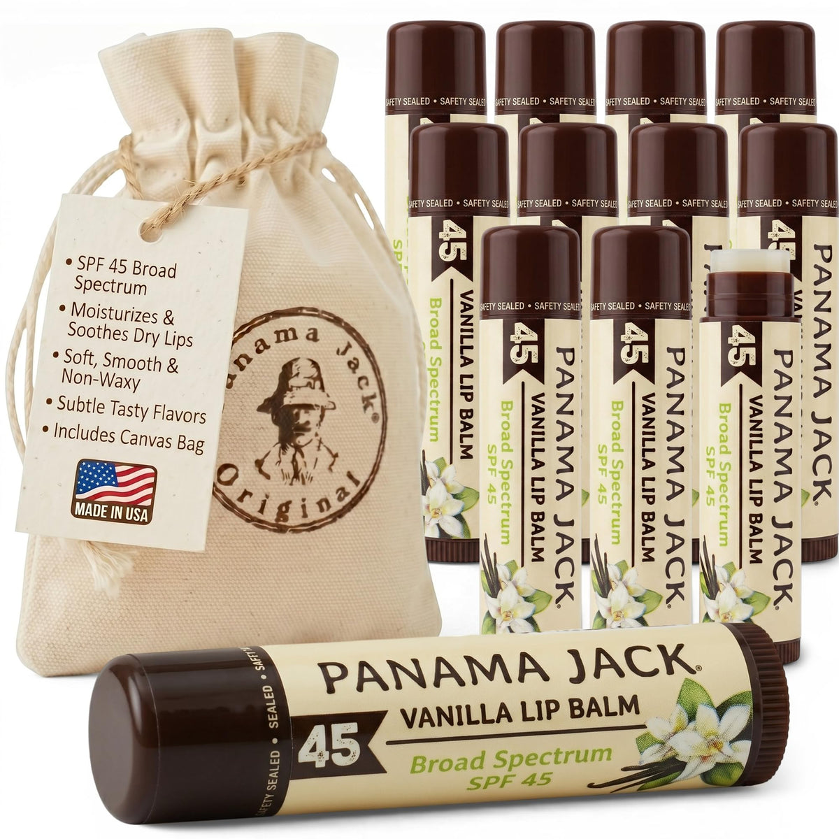 Panama Jack Sunscreen Lip Balm SPF 45 Vanilla front view
