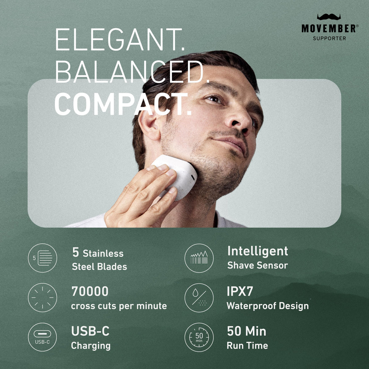Panasonic ARC5 electric shaver side view showing USB-C charging port
