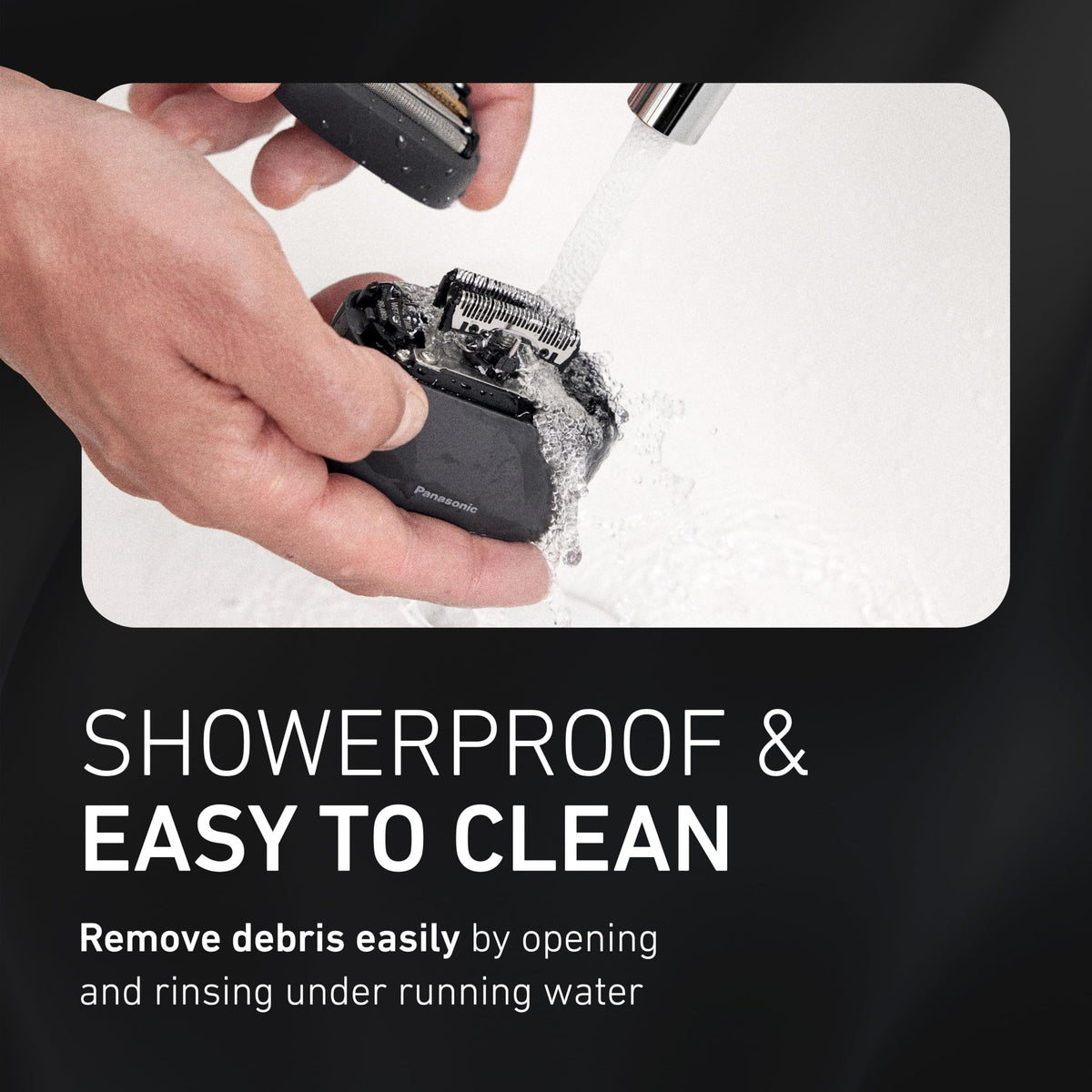Panasonic ARC5 Palm-Sized Foil Shaver on a bathroom counter