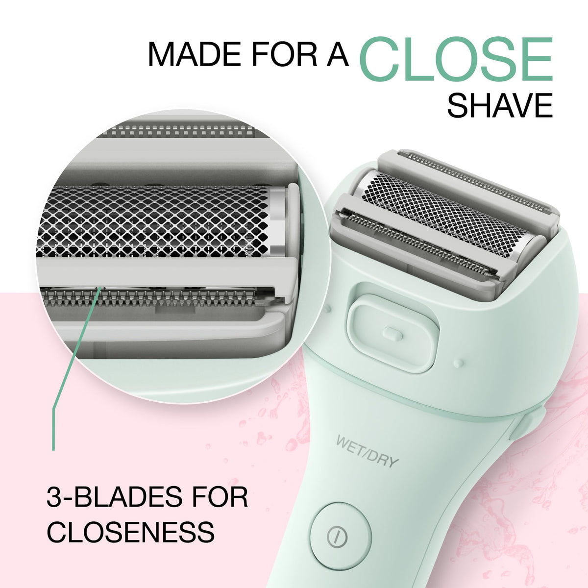 Panasonic Electric Bikini Trimmer showing three hypoallergenic blades