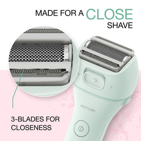 Panasonic Electric Bikini Trimmer showing three hypoallergenic blades
