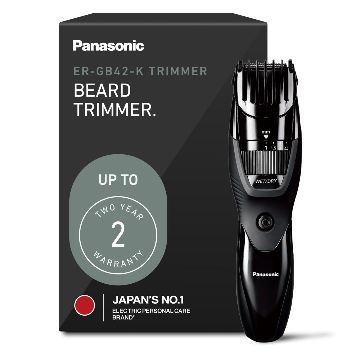 Panasonic ER-GB42-K beard trimmer front view with adjustable dial