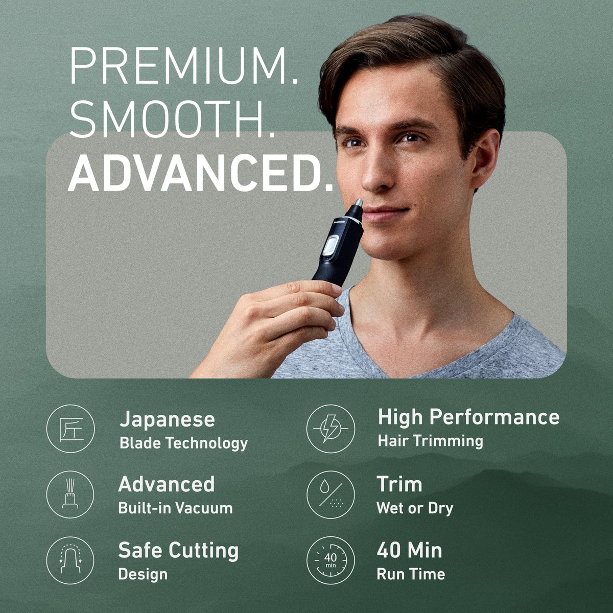 Panasonic ER-GN70-K trimmer showing dual-edge blades