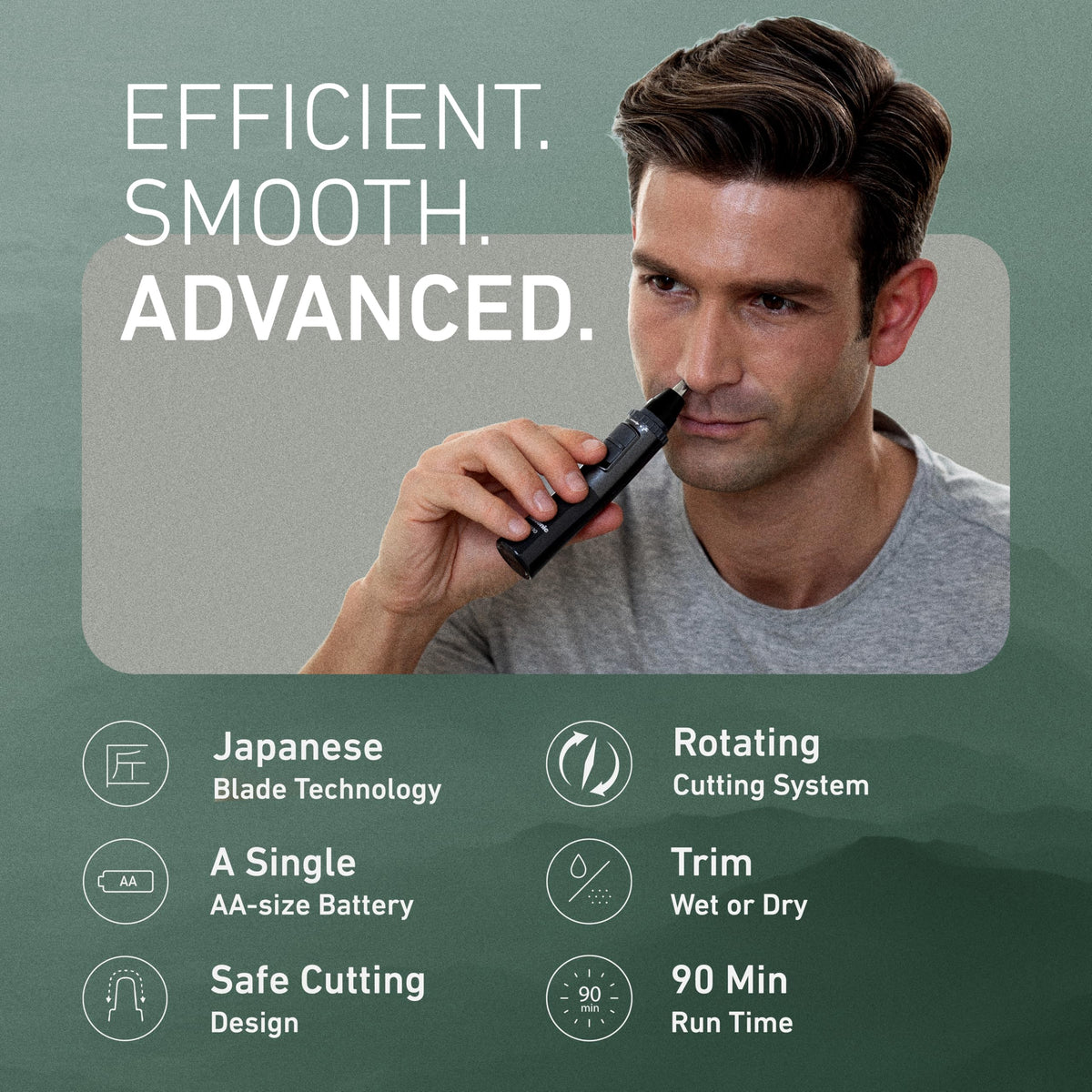 Panasonic trimmer showing stainless-steel dual-edge blades