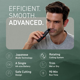 Panasonic trimmer showing stainless-steel dual-edge blades