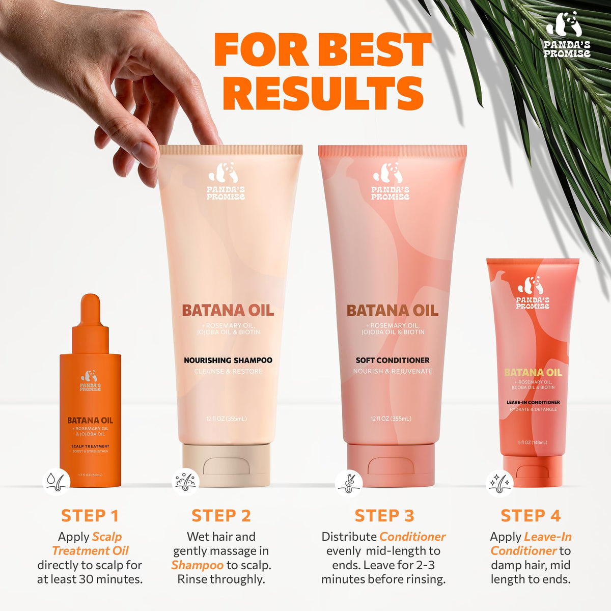 Panda's Promise Pure Batana Oil lifestyle scene with hair care products