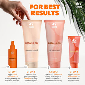 Panda's Promise Pure Batana Oil lifestyle scene with hair care products