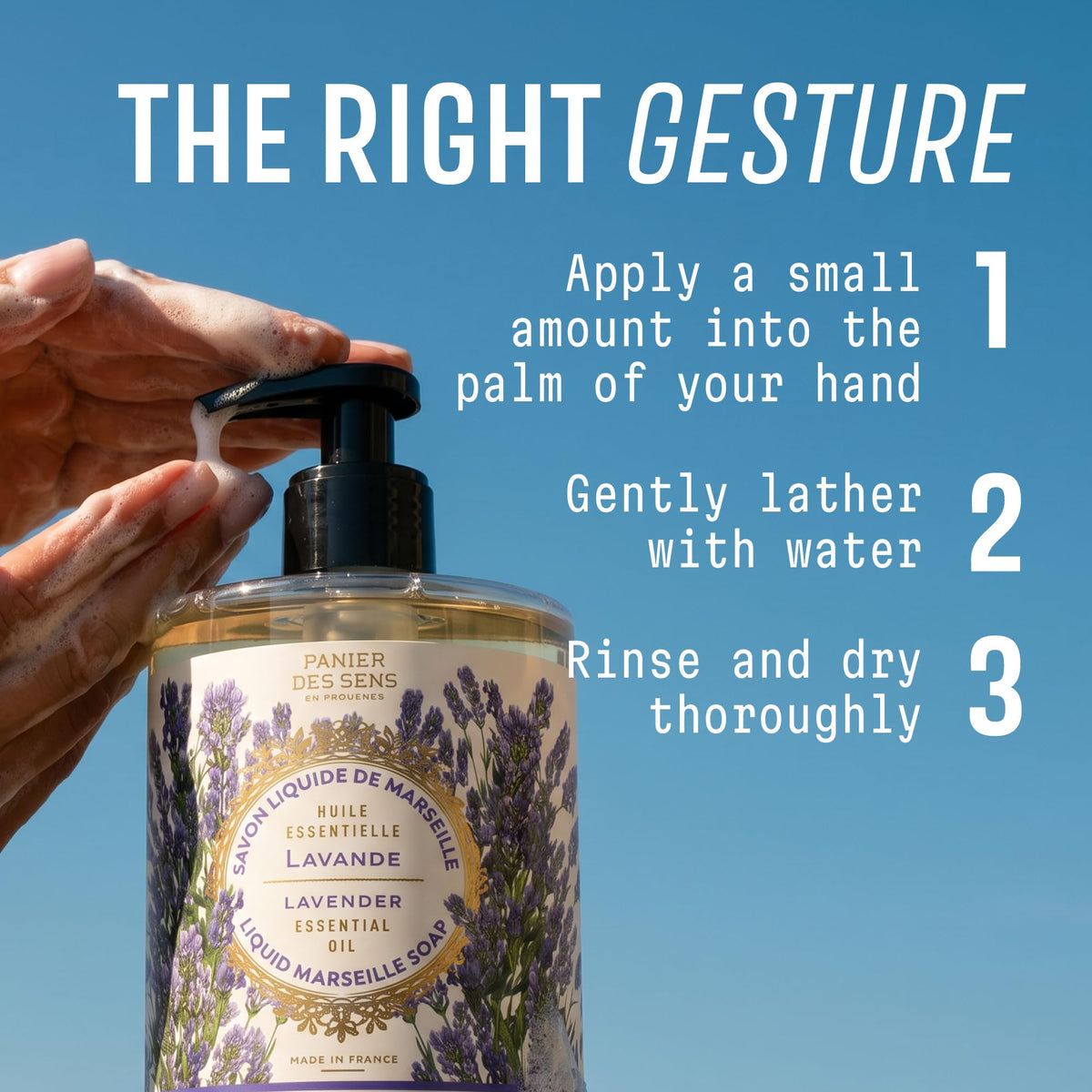 Panier des Sens Lavender Liquid Hand Soap in bathroom setting