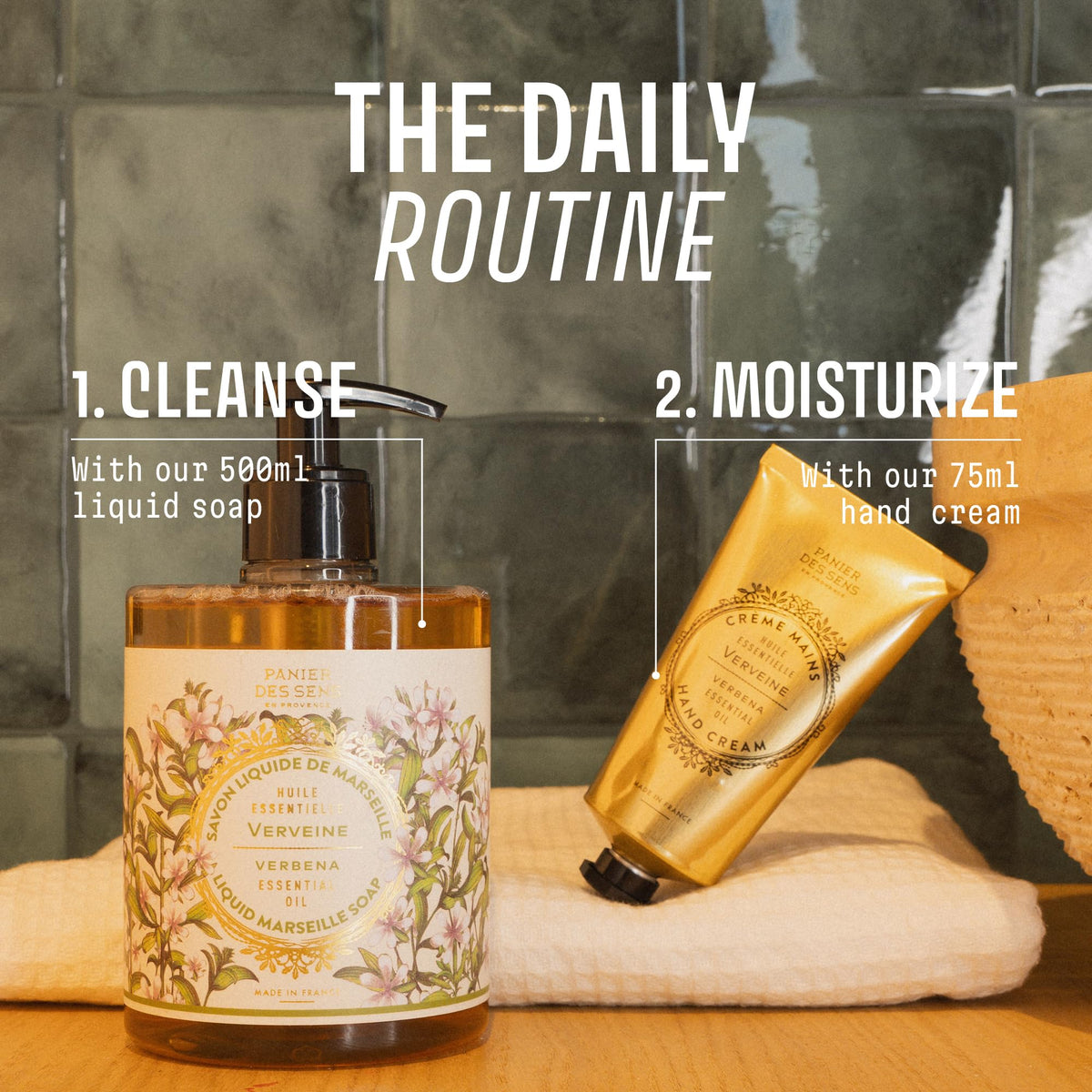 Panier des Sens Lemon Verbena Liquid Hand Soap on a kitchen counter