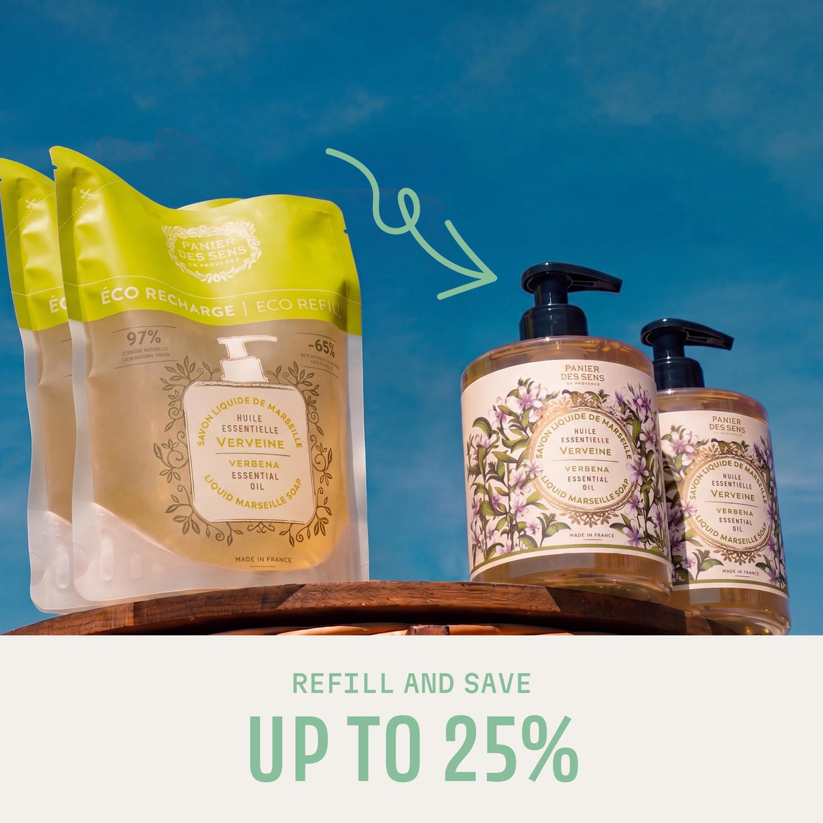 Panier des Sens Lemon Verbena Liquid Hand Soap with refill pouches