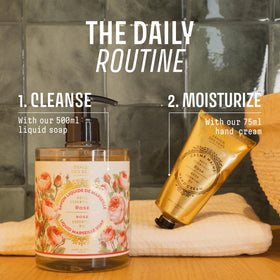 Panier des Sens Rose Liquid Hand Soap on a kitchen sink