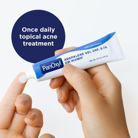 PanOxyl Adapalene 0.1% Leave-On Gel on bathroom counter