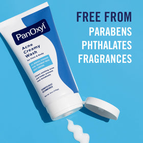 PanOxyl Antimicrobial Acne Creamy Wash 4% Benzoyl Peroxide in bathroom setting