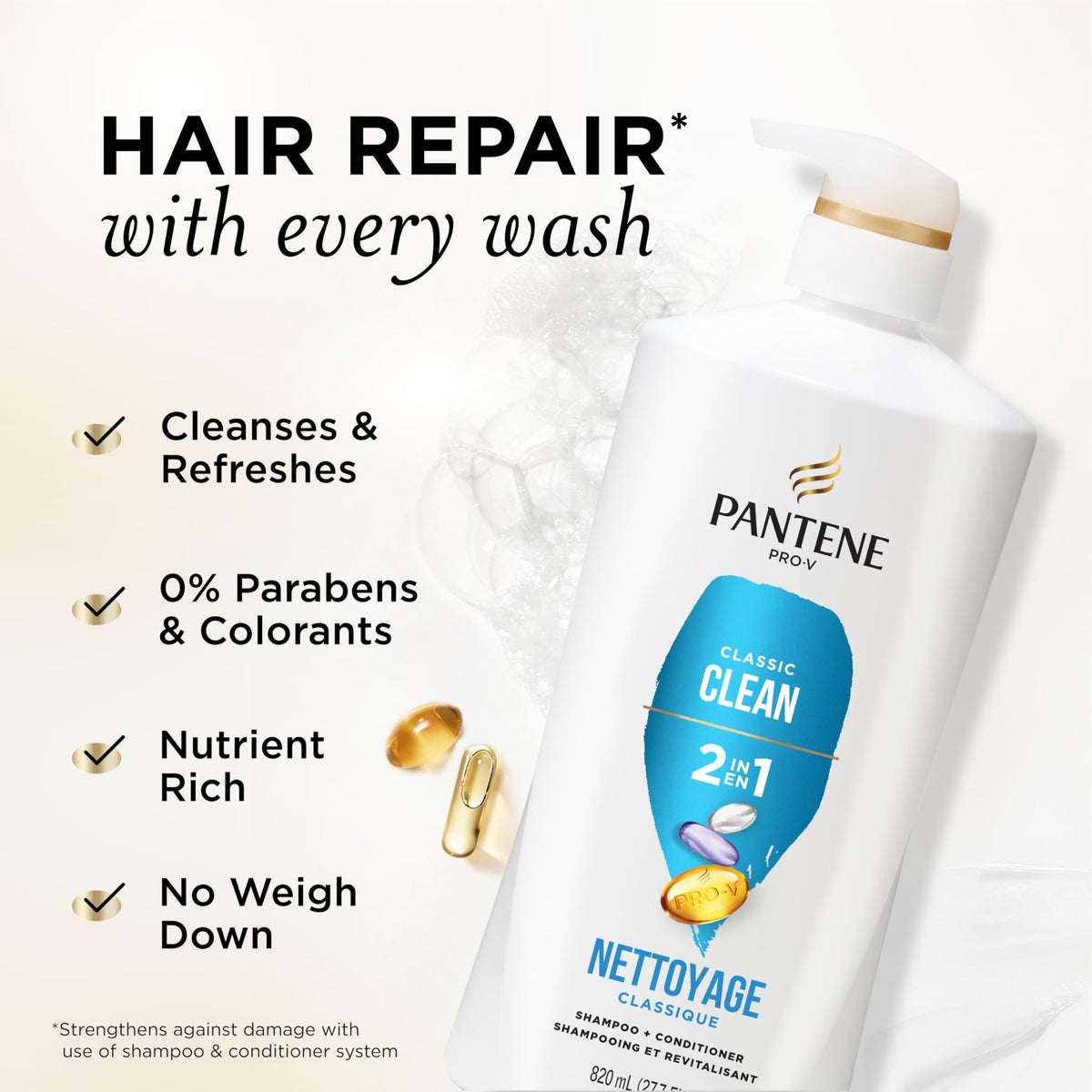 Pantene 2-in-1 Shampoo & Conditioner Classic Clean 27.7 Oz back view