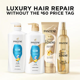 Pantene Classic Clean Shampoo and Conditioner set on a bathroom counter