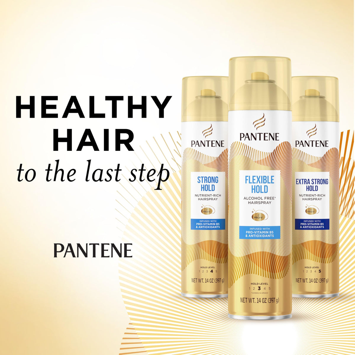 Pantene Flexible Hold Hairspray on a vanity table