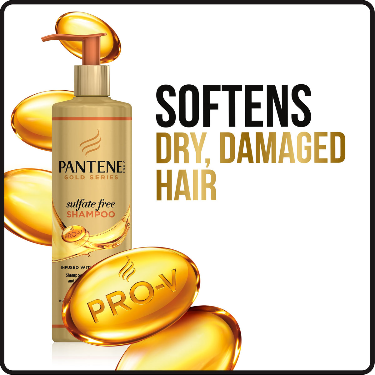 Pantene Gold Series Argan Oil Shampoo on a bathroom shelf