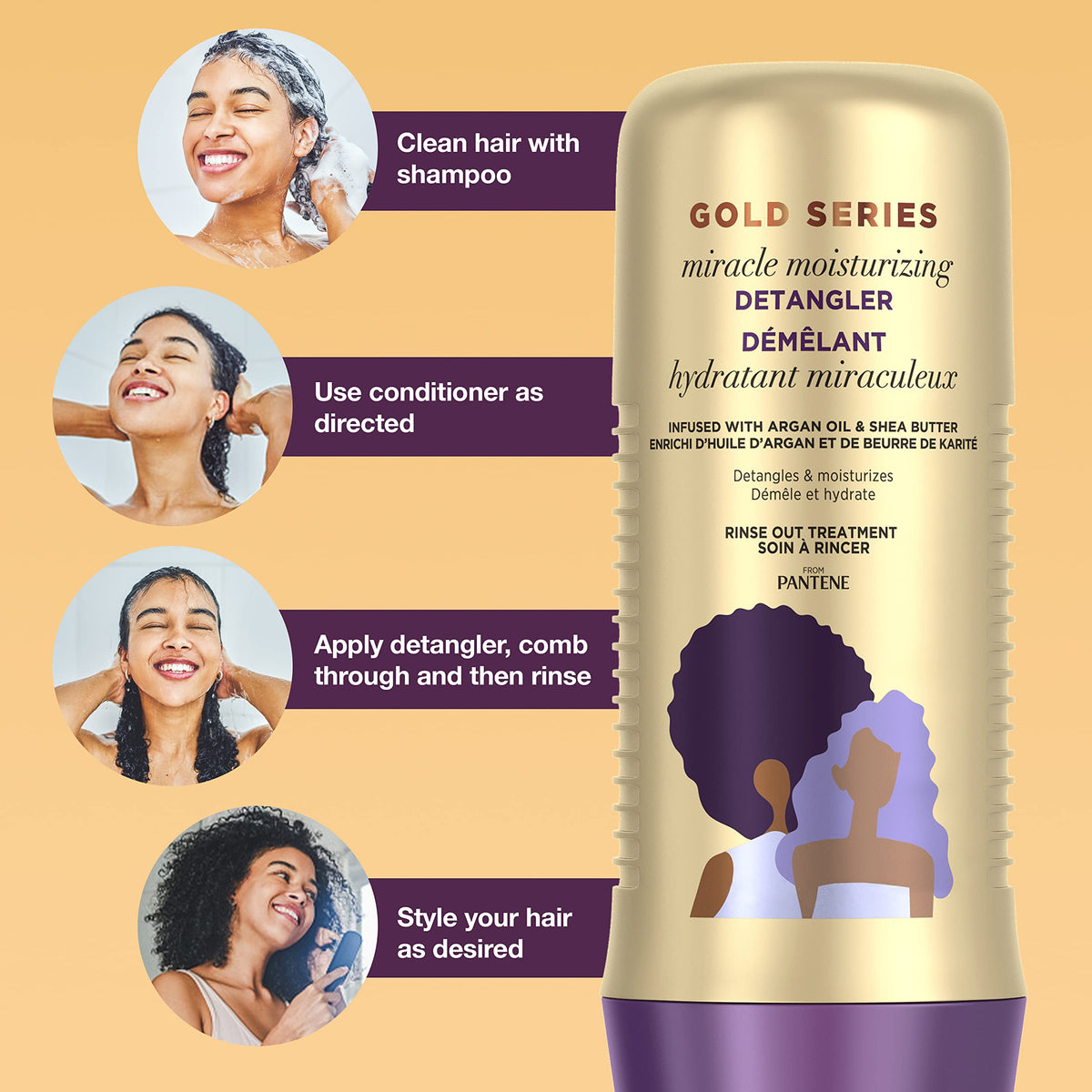Pantene Gold Series Detangler side view showing packaging