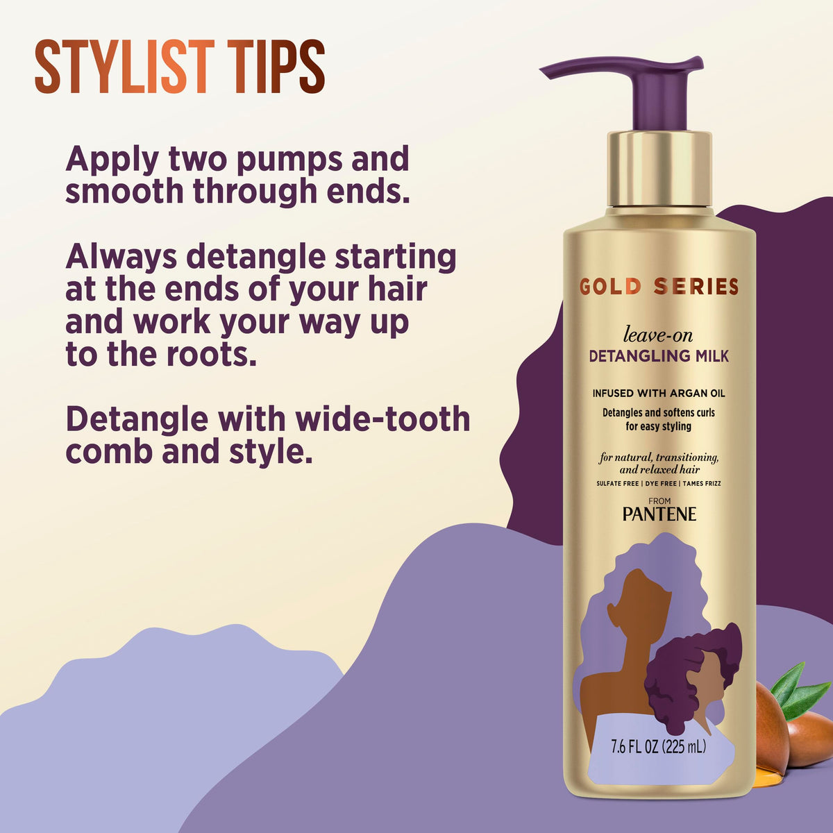 Pantene Gold Series Detangling Milk application on curly hair