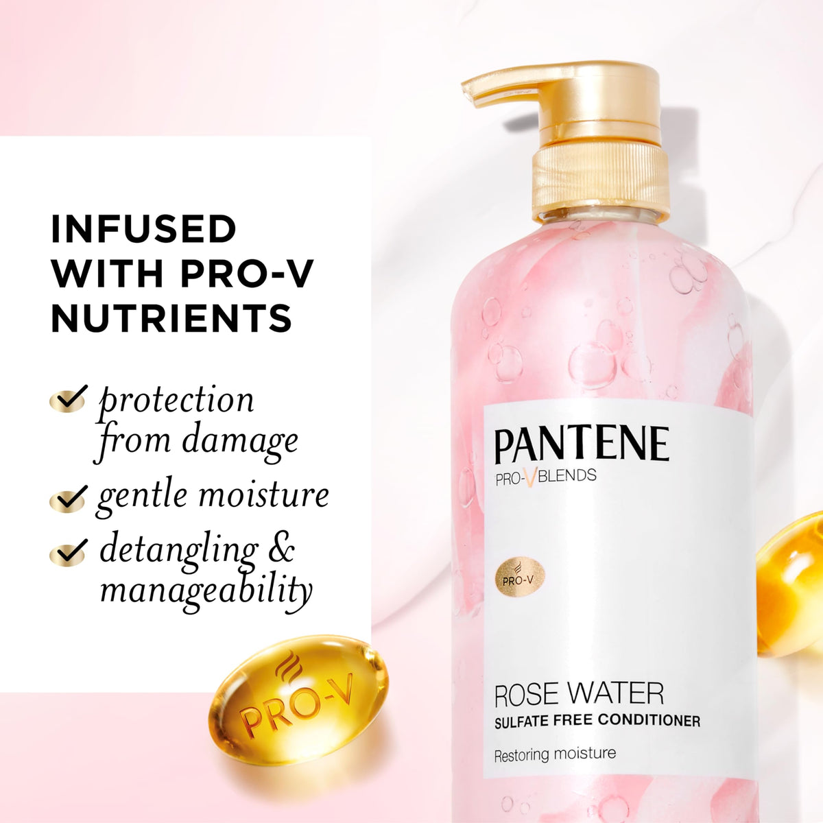 Pantene Rose Water Conditioner 30 oz back view showing ingredients