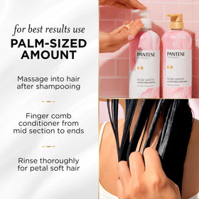 Pantene Rose Water Conditioner 30 oz on bathroom shelf