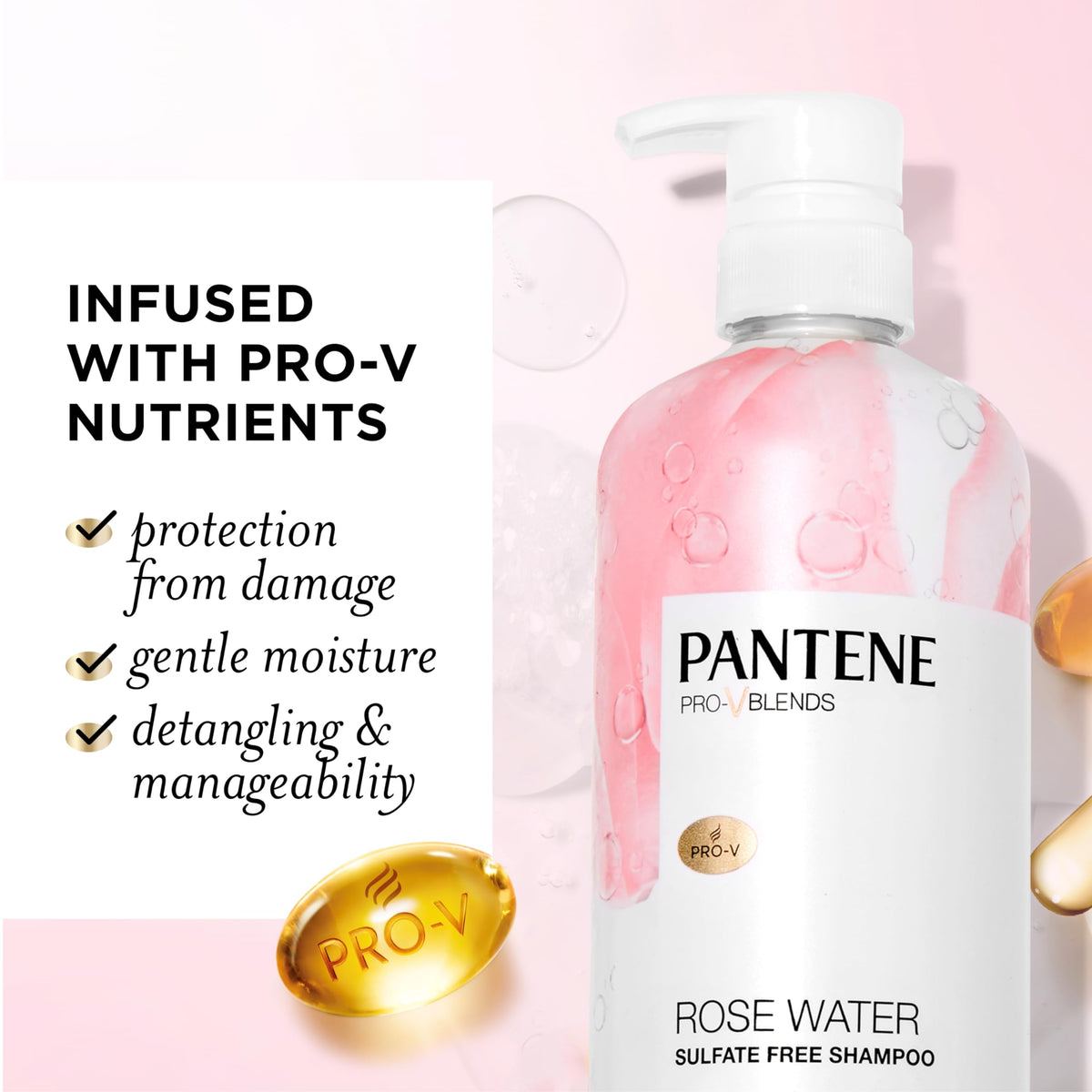 Pantene Rose Water Shampoo bottle with pump