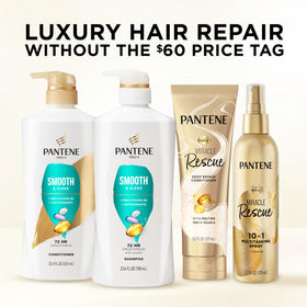 Pantene Smooth & Sleek products on a bathroom shelf