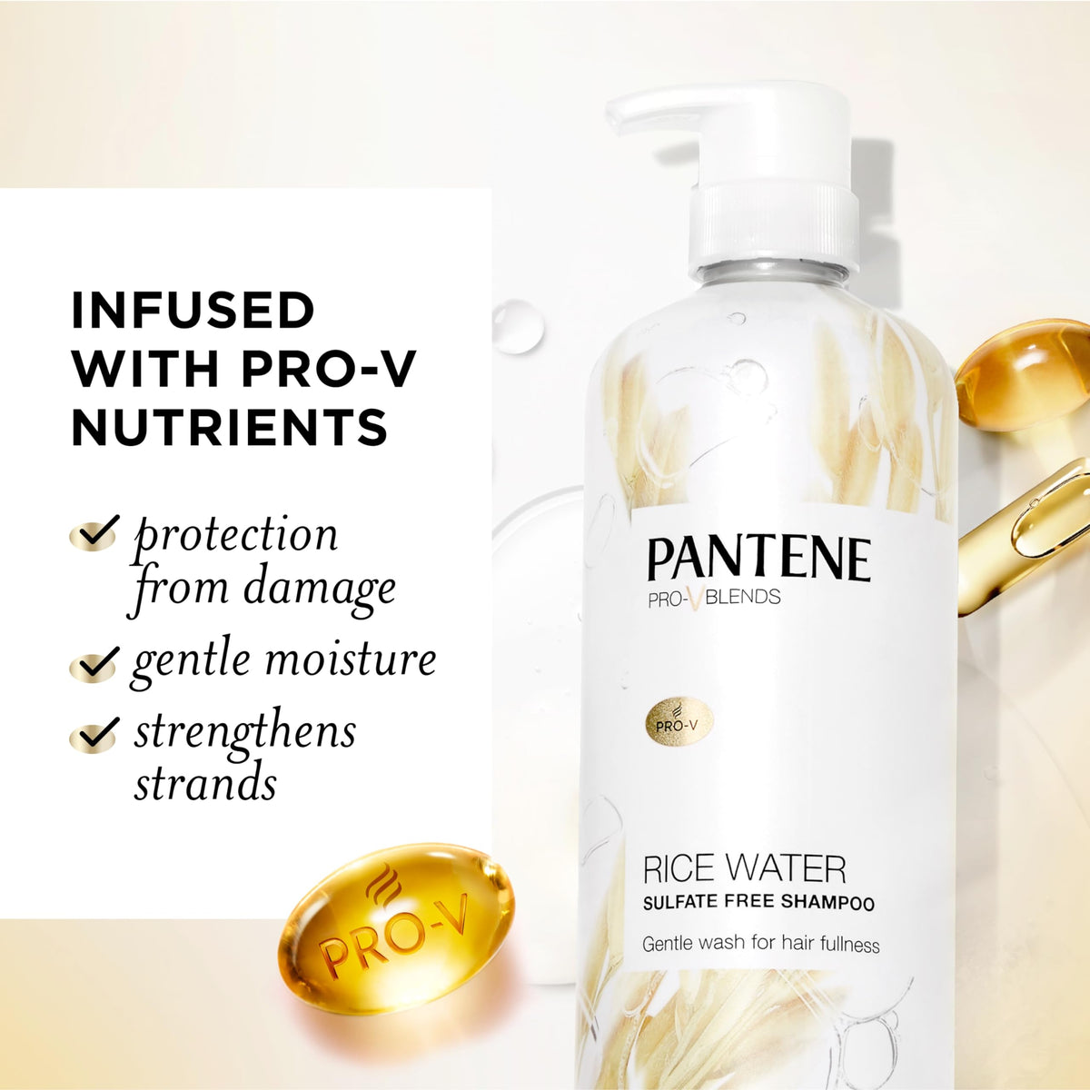 Pantene Sulfate Free Shampoo with Rice Water 30 oz back view