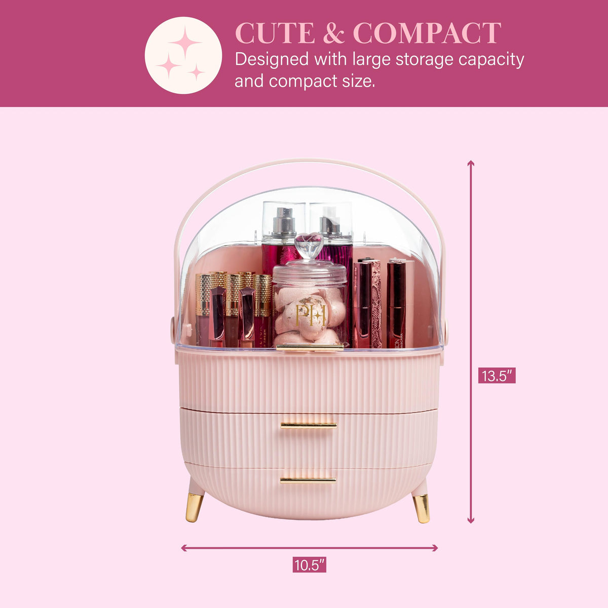 Paris Hilton Makeup Storage Organizer with beauty products inside
