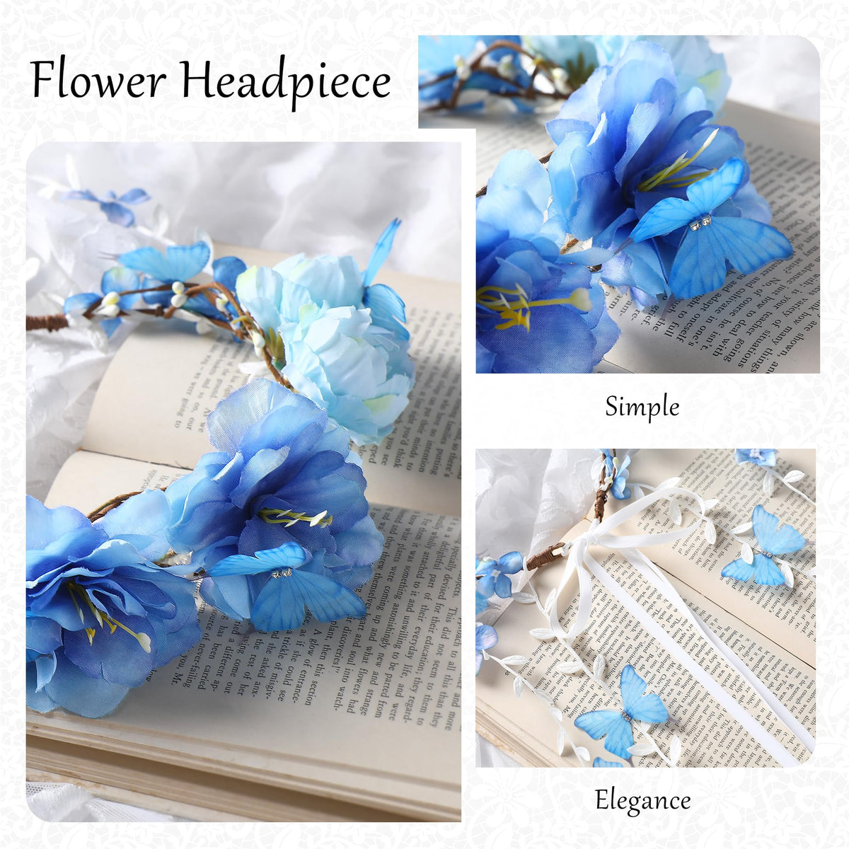 PartyforU Blue Flower Crown Headpiece displayed with other color options