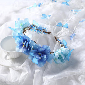 PartyforU Blue Flower Crown Headpiece worn at a wedding