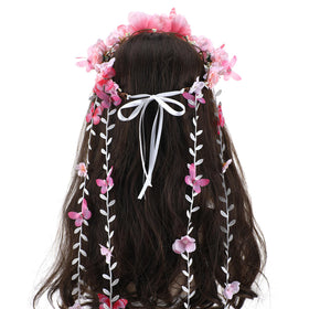 PartyforU Pink Flower Crown Headband front view with butterfly accents