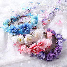 PartyforU Pink Flower Crown Headband in classic white colour