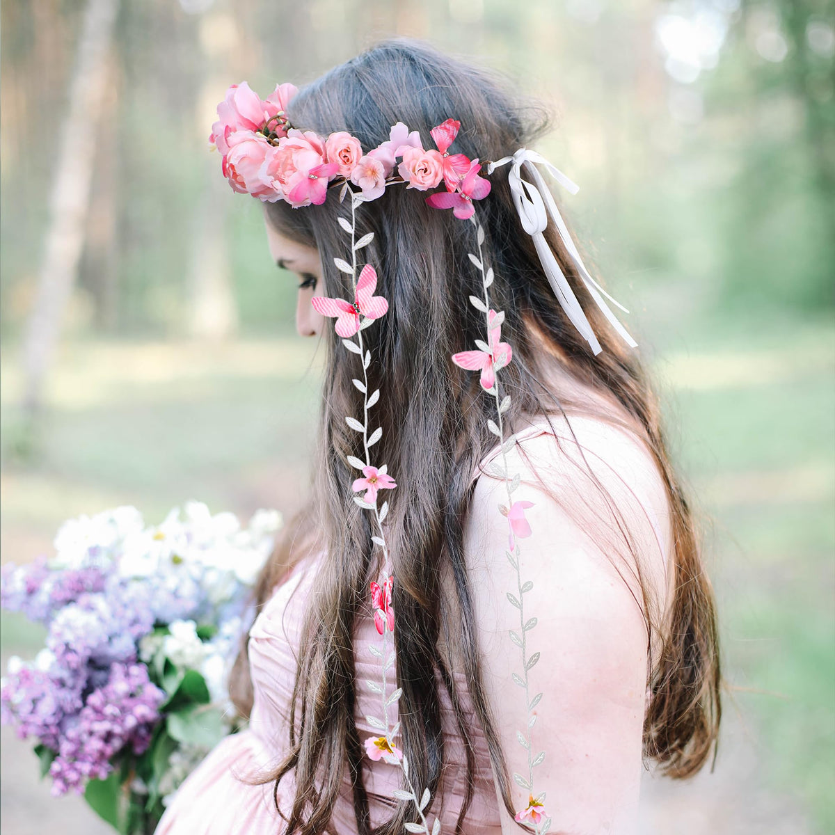 PartyforU Pink Flower Crown Headband in vibrant blue colour