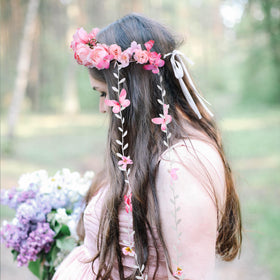 PartyforU Pink Flower Crown Headband in vibrant blue colour