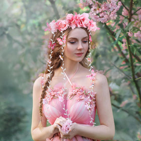 PartyforU Pink Flower Crown Headband side view showcasing vine design