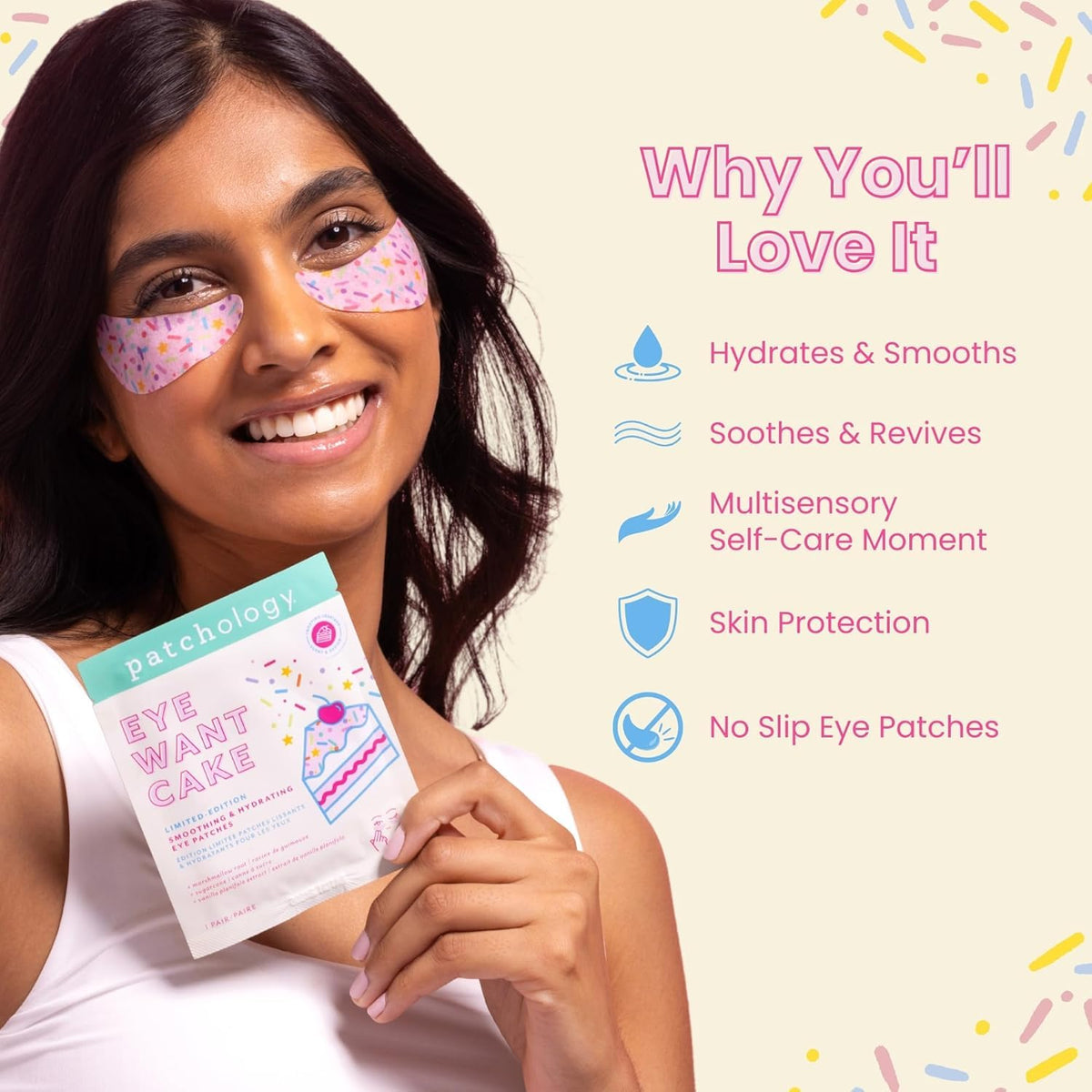 Patchology Eye Want Cake Under Eye Patches laid out on a flat surface