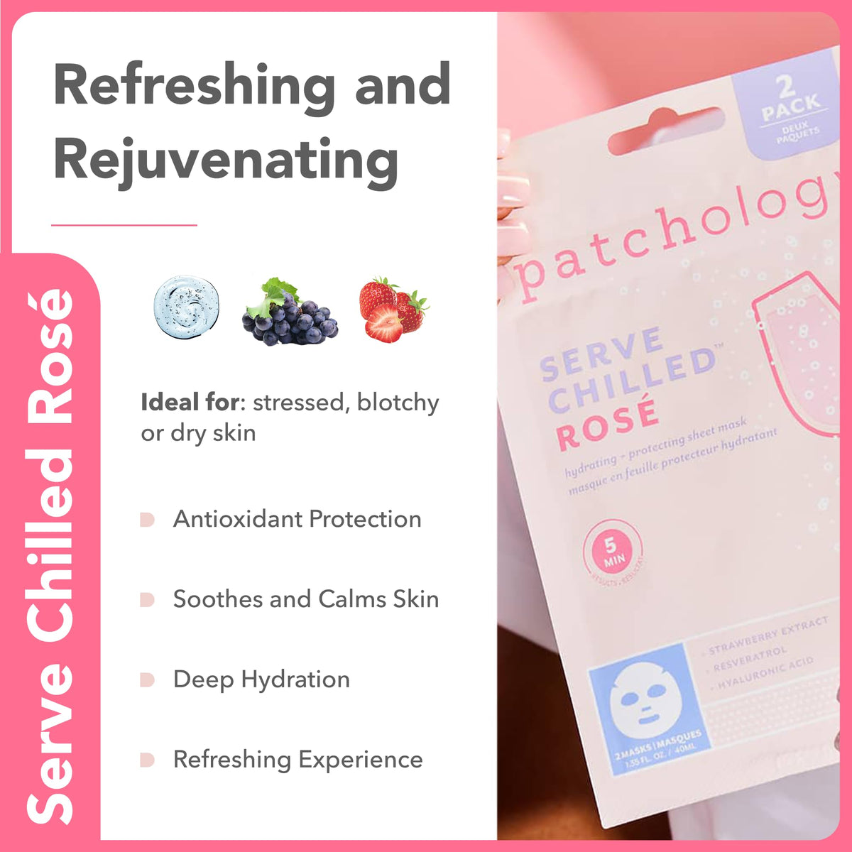Patchology face masks displayed with ingredients